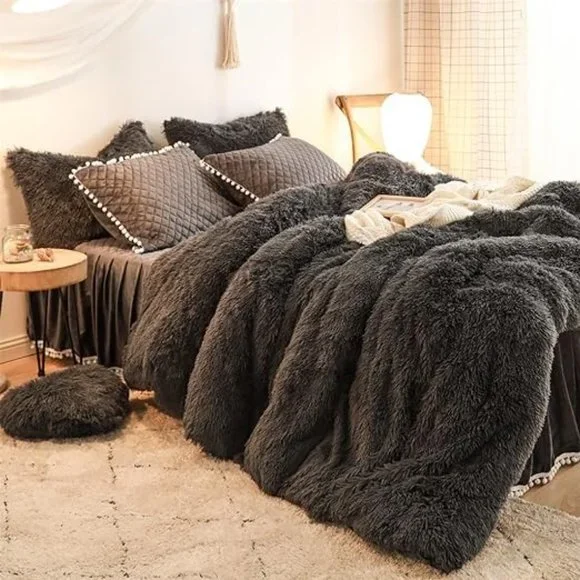 Luxury Fluffy Shaggy Duvet Cover,Cute Faux Fur Comforter Set (1 F